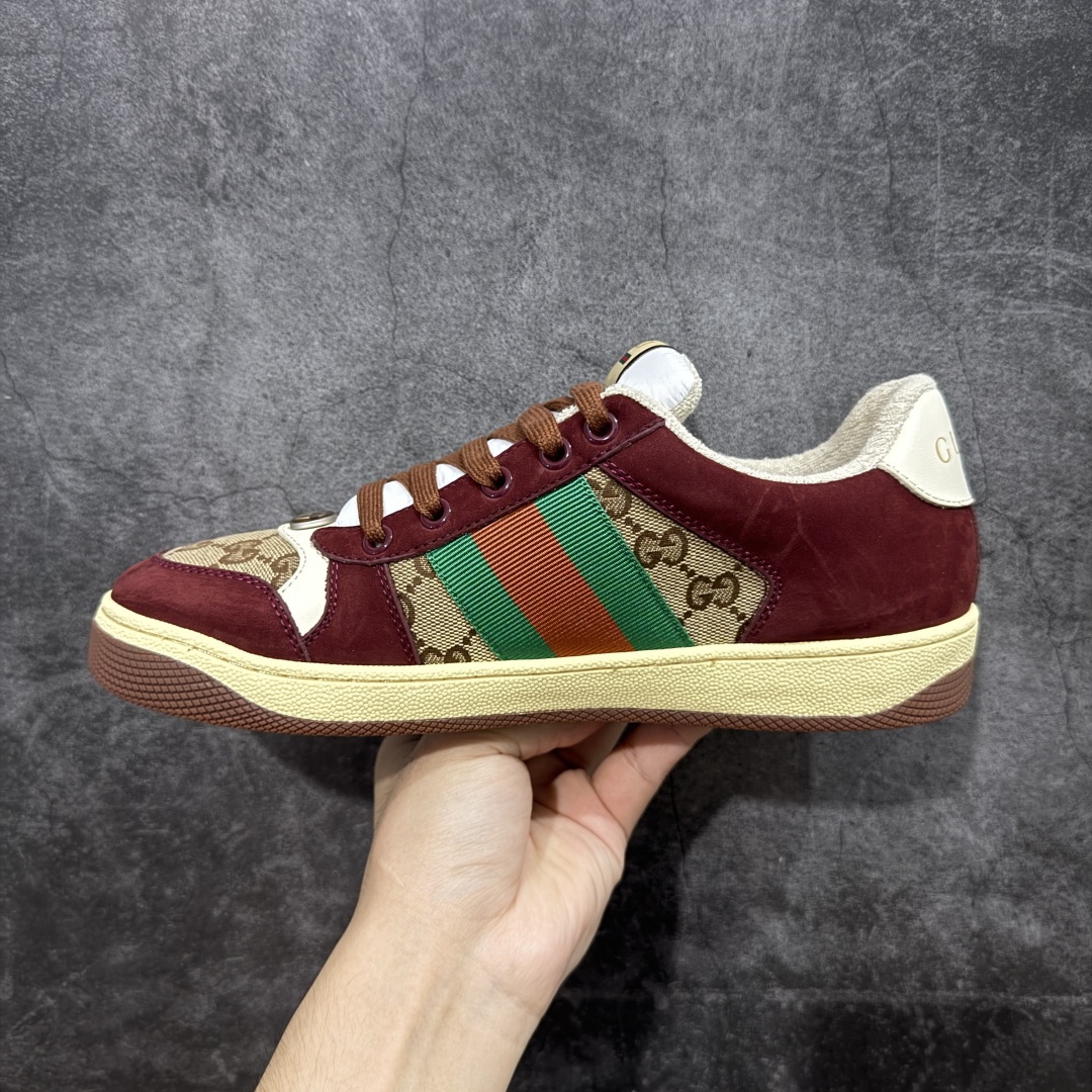 图片[2]-【广东纯原版】Gucci做旧小脏鞋 米红绿刺绣 ZP开发 原版开模 金属双G水晶圆柱形标 Gucci原版纹织带 真正水洗布标 鞋面擦色牛皮拼接经典双G布面料，皮面切口全油边封口工艺，原版毛巾布里细腻柔软更舒适透气，垫脚乳胶注塑一体，私模钢印，双色原版TPU大底(下层宽，上层窄) 配进口原版四边封干燥剂、原版18股鞋带，新版红盒子，与专柜配套包装一致 尺码：40-45-选品中心