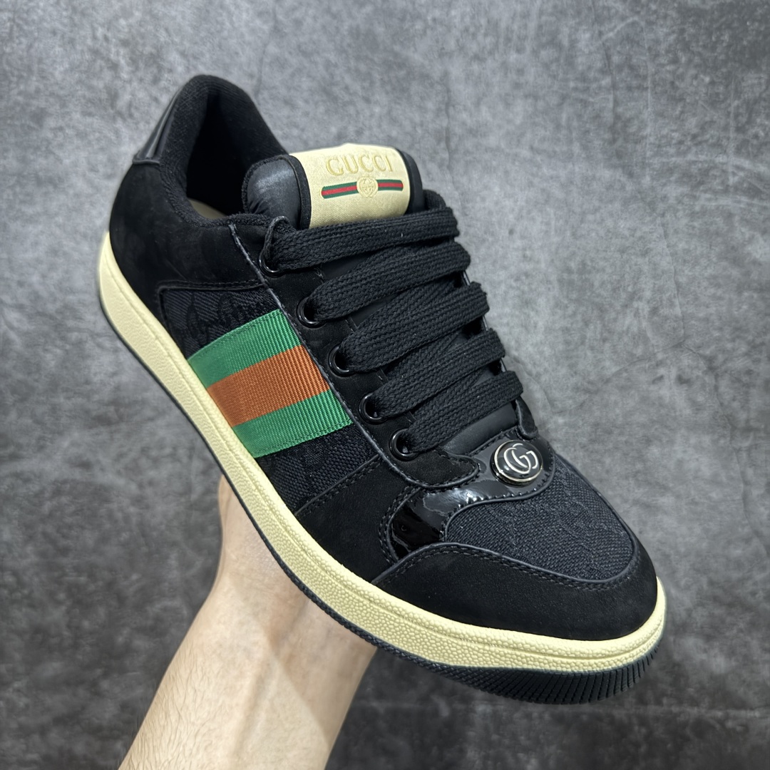 图片[3]-【广东纯原版】Gucci做旧小脏鞋 黑蓝红 ZP开发 原版开模 金属双G水晶圆柱形标 Gucci原版纹织带 真正水洗布标 鞋面擦色牛皮拼接经典双G布面料，皮面切口全油边封口工艺，原版毛巾布里细腻柔软更舒适透气，垫脚乳胶注塑一体，私模钢印，双色原版TPU大底(下层宽，上层窄) 配进口原版四边封干燥剂、原版18股鞋带，新版红盒子，与专柜配套包装一致 尺码：40-45-选品中心