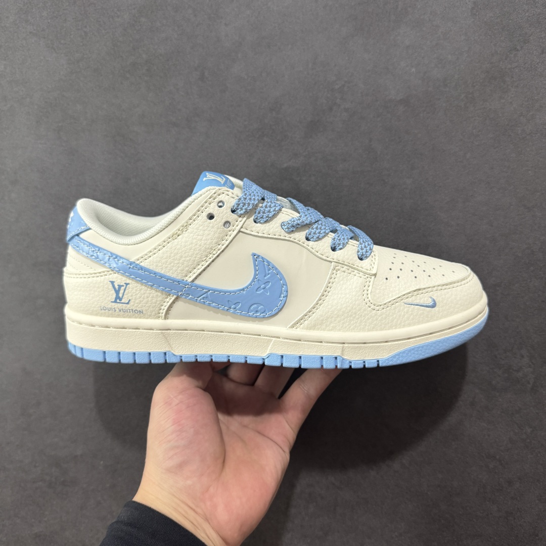 【纯原】Nike SB Dunk Low LV联名 米白冰蓝印花 周年高端定制 低帮休闲板鞋#定制鞋盒 