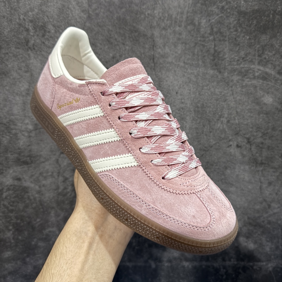 【纯原】Adidas Handball Spezial 阿迪达斯经典款牛皮复古休闲板鞋 粉白生胶 KJ6