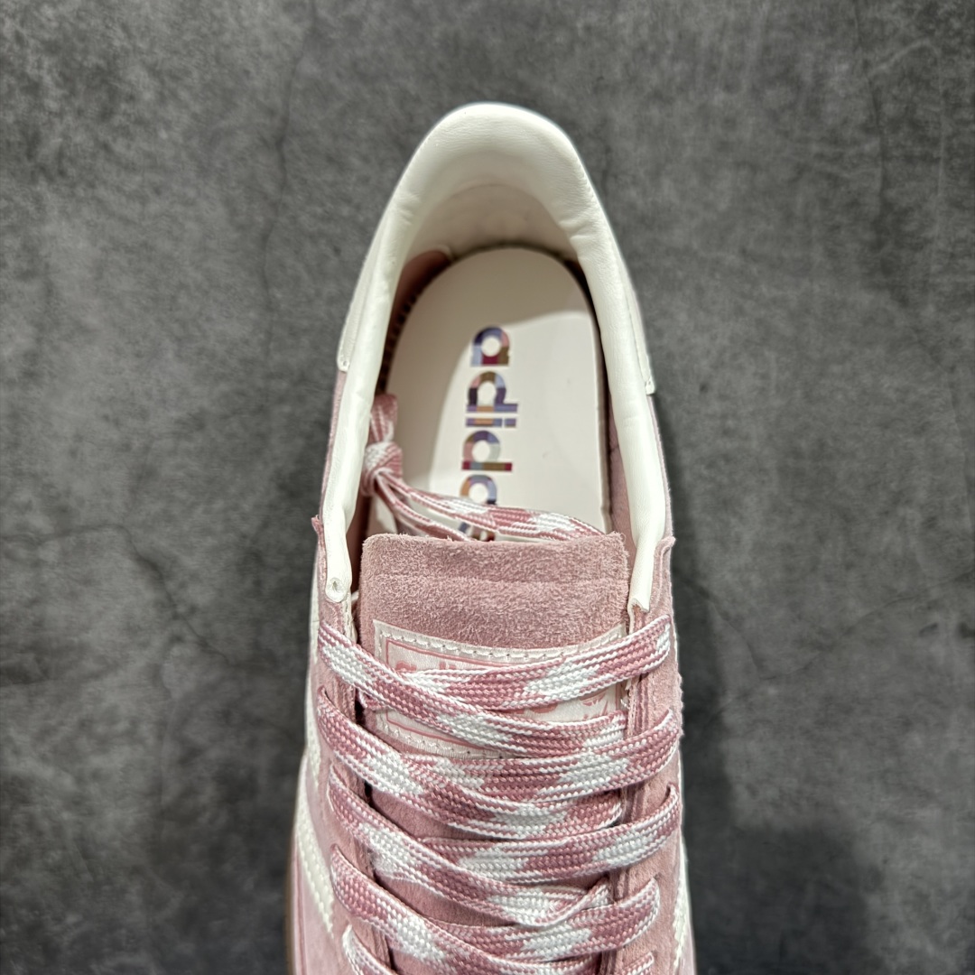 【纯原】Adidas Handball Spezial 阿迪达斯经典款牛皮复古休闲板鞋 粉白生胶 KJ6