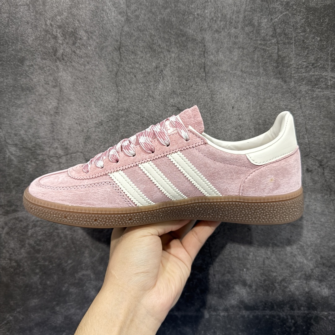【纯原】Adidas Handball Spezial 阿迪达斯经典款牛皮复古休闲板鞋 粉白生胶 KJ6