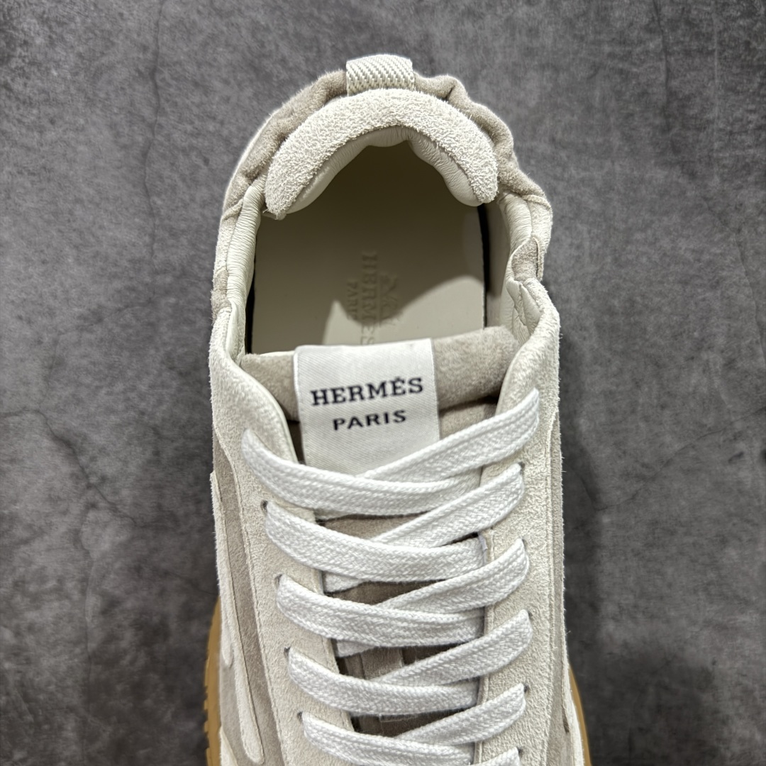 【纯原】HERMES爱马仕 Jet 皮革 圆头系带 德训鞋 低帮 生活休闲鞋米白灰色佛山知名大厂出品 情