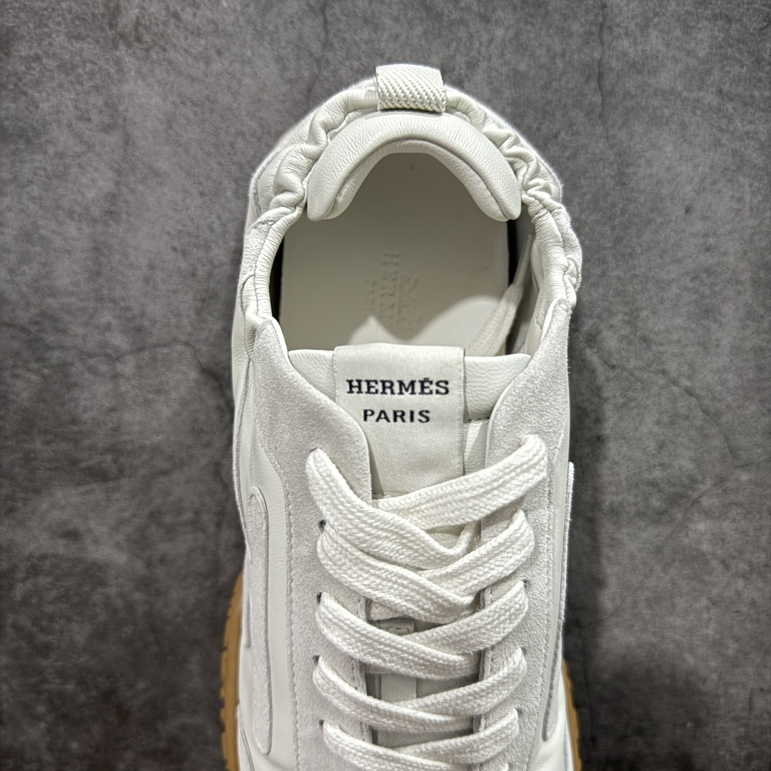 【纯原】HERMES爱马仕 Jet 皮革 圆头系带 德训鞋 低帮 生活休闲鞋白皮生胶佛山知名大厂出品 情