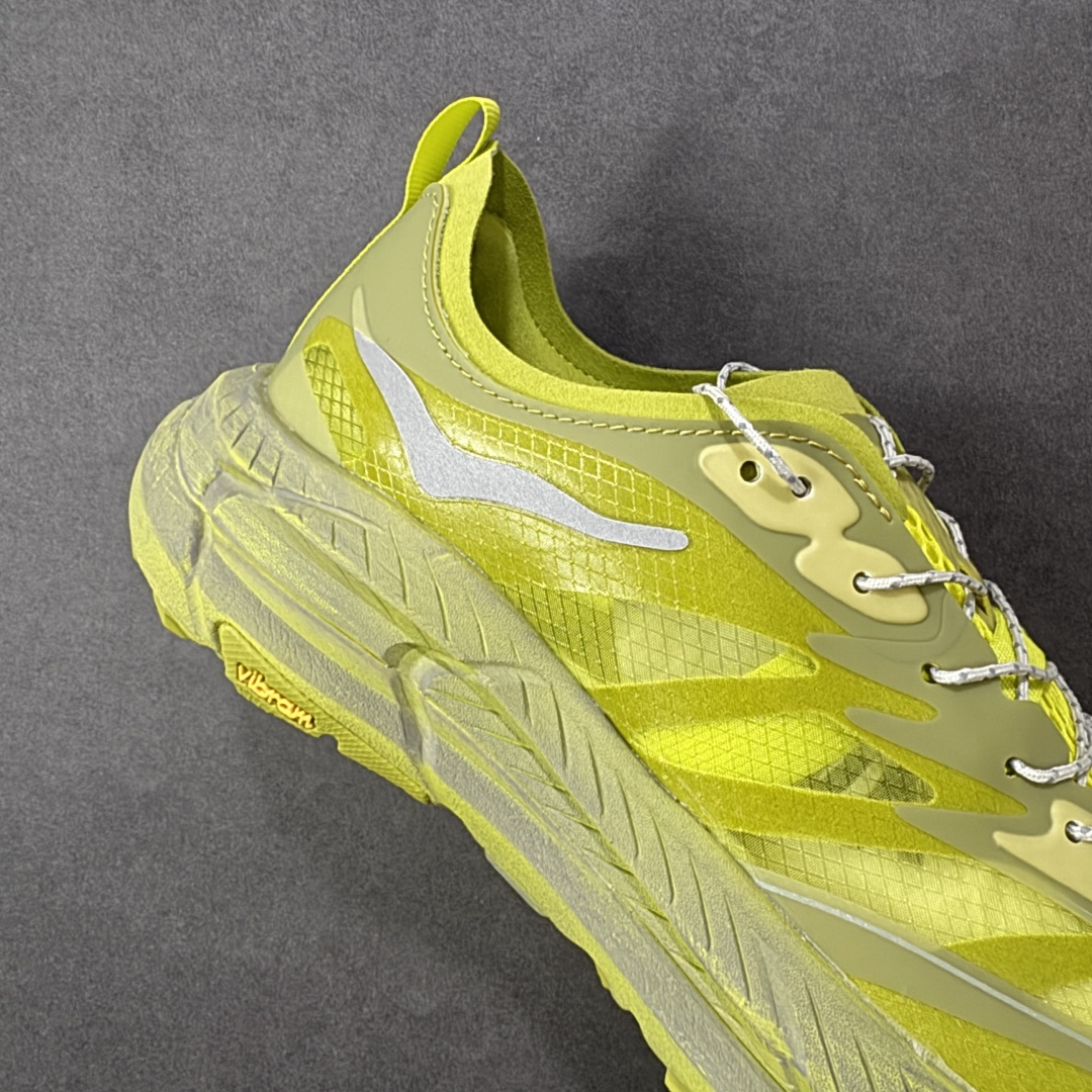 图片[6]-【福利跑量版】Satisfy xHOKA ONE ONE Mafate Speed 4 玛法特4系列低帮厚底轻量户外越野运动慢跑鞋 采用半透明轻量化纱网热熔面料材质 搭载轻量化材料超轻量泡棉中底 外置V版橡胶防滑黄金大底 此球鞋继承了HOKA的经典越野鞋型MAFATE SPEED4的设计 更在此基础上进行了创新和提升 使得它既适合户外越野跑，又充满了时尚潮流的元素。它的半透明鞋面设计 不仅让鞋身看起来更加轻便 而且提供了良好的透气性 而保护性的防撕裂尼龙面料，则确保了在复杂地形中的耐用性。 双层ProFly™中底的 用，是这款鞋的另一个亮点。 VIBRAM MEGAGRIP®及 LITEBASE®大底的搭载，更是让这款鞋在保持高抓地力的 减轻了鞋底的重量 尺码： 36 36.5 37.5 38 38.5 39 40 40.5 41.5 42 42.5 43 44 44.5 45-选品中心