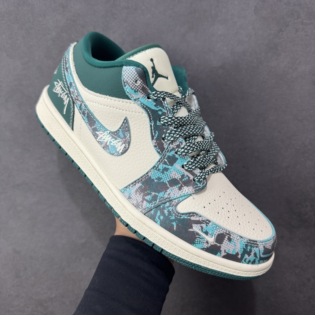 【纯原】Stussy x Air Jordan 1 Low 斯图西 x AJ1 低帮 绿白色 AJ1 乔