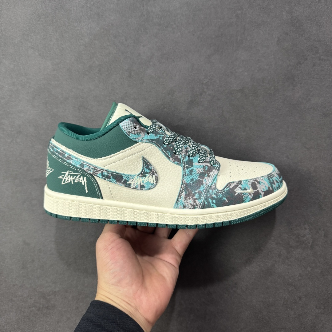 【纯原】Stussy x Air Jordan 1 Low 斯图西 x AJ1 低帮 绿白色 AJ1 乔