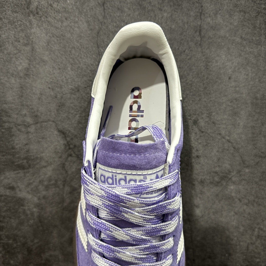 【纯原】Adidas Handball Spezial 阿迪达斯经典款牛皮复古休闲板鞋 紫白生胶 KI5