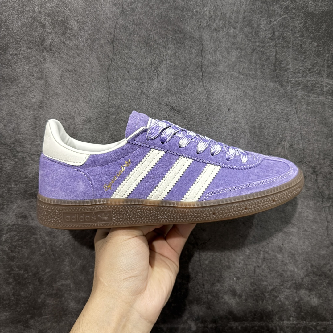 【纯原】Adidas Handball Spezial 阿迪达斯经典款牛皮复古休闲板鞋 紫白生胶 KI5