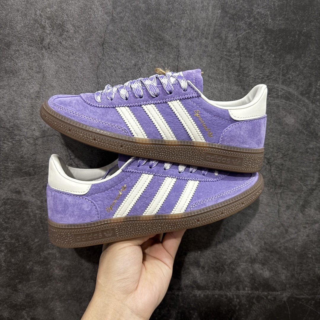 【纯原】Adidas Handball Spezial 阿迪达斯经典款牛皮复古休闲板鞋 紫白生胶 KI5