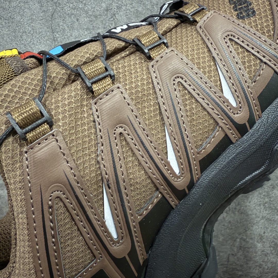 图片[4]-【绿x版】SALOMON XA Pro 3D GTX 萨洛蒙潮流越野机能户外功能鞋 黑棕色 防水 新配色出货 474121 纯原外贸平台特供订单 耗时半年巨作 全套原纸板楦头开发 原厂特供网布配套加持 确保原汁原味 完美呈现版型 原档数据独家私模五层组合大底 男女鞋同步官方开发至46.5 原装Ortholite轻量化鞋垫 中底布带钢印编号 原厂TPU锁扣 进口港宝加持 后跟自然饱满 还原公司包裹性 鞋面采用SENSIFT贴合技术 全方位贴合包裹脚型 鞋跟部鞋底牵引设计 提供强大的抓地性能 更适应野外崎岖不平的道路 其3D ADVANCED CHASSIS底盘 材料轻量大化 钉齿设计更具稳定性 防护性 鞋底易磨损区运用CONTAGRIP高耐磨材料 应对城市硬质路面长距离跑考验 尺码：36 36.5 37.5 38 38.5 39 40 40.5 41 42 42.5 43 44 44.5 45 46 46.5-选品中心