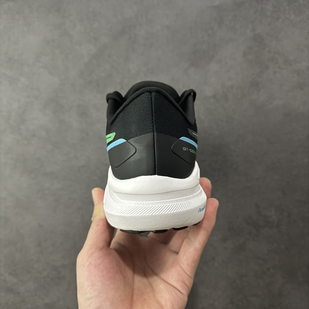 图片[4]-【公司级】Asics GT-1000 13 阿斯克斯 低帮 黑绿色 防滑耐磨舒适稳定低邦休闲跑步鞋 采用网眼鞋面，提供良好透气性。 中底处的Puregel科技与Flytefoam缓冲层可減轻鞋身的重量，带来更加柔软的触地脚感，PuergelL胶位于鞋跟底部，柔软度比标准GEL胶高67%，Flyteoama中底科技，具有良好的缓震性， 同时通过添加有机纤维材料，使得轻量性及耐用性得以实现；3D引导系统提供优秀的稳定性， 在磨损较多的部位配有AHAR+高耐磨橡胶，保持轻量性和抓地力的同时，发挥出更强耐磨性，提高跑鞋耐用度。 货号：1011B858-001 尺码：36-46带半码 编码：LNHB230240-选品中心