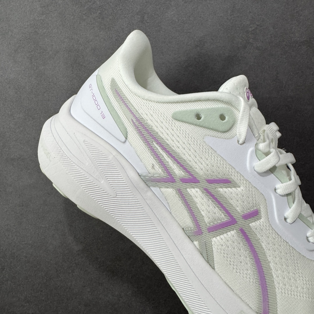 图片[6]-【定制版】Asics GT-1000 13 阿斯克斯 低帮 白紫绿 防滑耐磨舒适稳定低邦休闲训练短跑跑步鞋 采用网眼鞋面，提供良好透气性。 中底处的Puregel科技与Flytefoam缓冲层可減轻鞋身的重量，带来更加柔软的触地脚感，PuergelL胶位于鞋跟底部，柔软度比标准GEL胶高67%，Flyteoama中底科技，具有良好的缓震性， 同时通过添加有机纤维材料，使得轻量性及耐用性得以实现；3D引导系统提供优秀的稳定性， 在磨损较多的部位配有AHAR+高耐磨橡胶，保持轻量性和抓地力的同时，发挥出更强耐磨性，提高跑鞋耐用度。 货号：1012B663-100 尺码：36-46带半码 编码：LNHB230240-选品中心