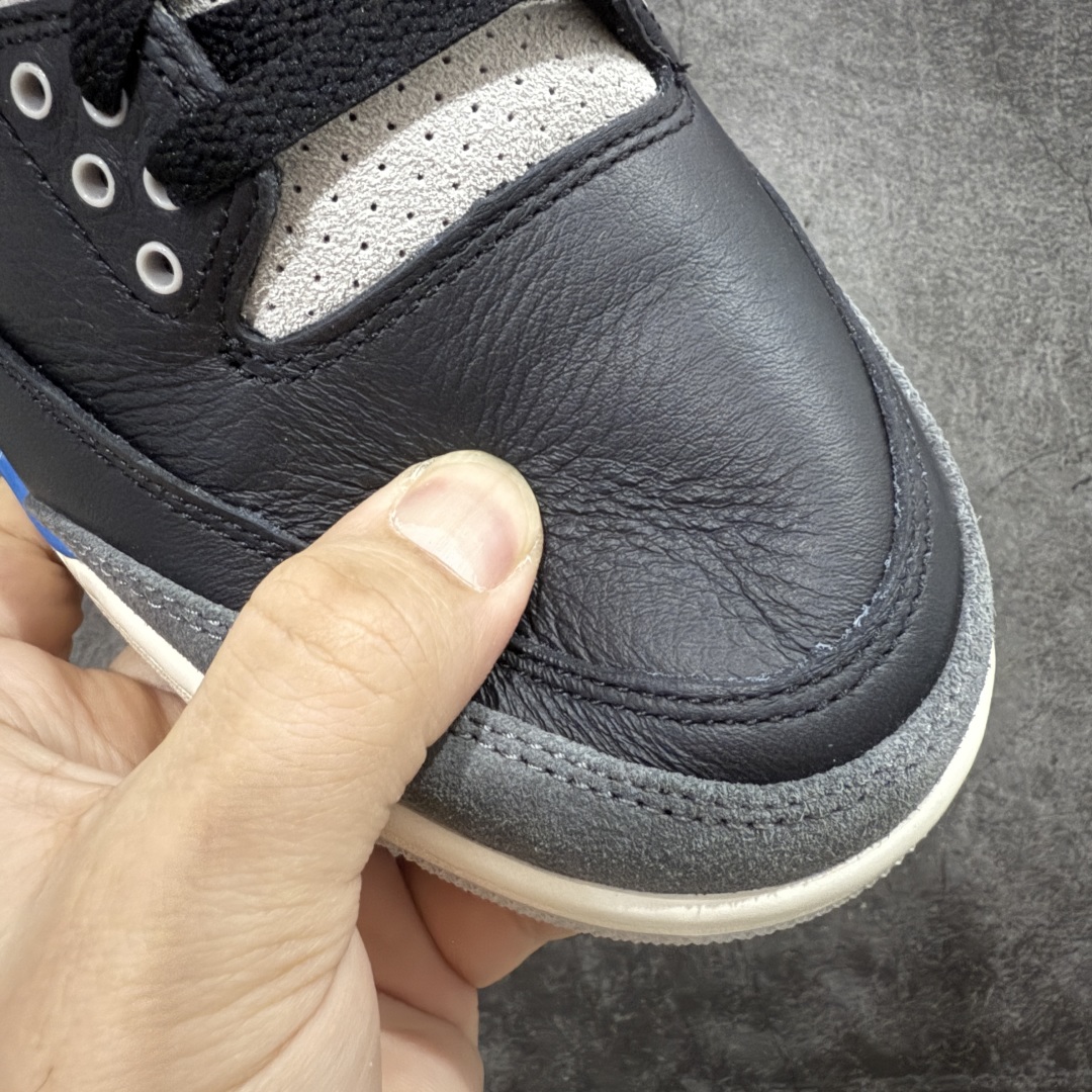 图片[4]-【纯原JS版本】 Air Jordan AJ3 Retro\’\’Rare Air\” AJ3 乔3小反勾 黑灰蓝 IB8967 004 全套原纸板楦头开发 原厂大底磨具加持立体防滑纹理 原装可视Air Sole气垫 原汁原味最完美的三代版型 唯一正确鞋头趴度弧度高度鞋身腰线 原厂TPU彩虹扎染后跟饰片 正确内里反口里网布 皮料菱角分明不变形无多余毛边 广东原厂zp同批次手工大底描漆拉丝 市场唯一原厂鞋扣模具 原厂织唛标 原厂飞人电绣工艺 尾指中部跳三针 独家绑鞋带手法 印刷中底布 四线拉帮 米色美纹纸贴合固定 进口港宝加持 后跟自然饱满 全鞋荧光划线卡点 追求极致完美 每一双都是工艺品 多重QC质检 超越公司货的品控标准 实实在在的免检产品 尺码： 39 40 40.5 41 42 42.5 43 44 44.5 45 46 47.5 48.5-选品中心
