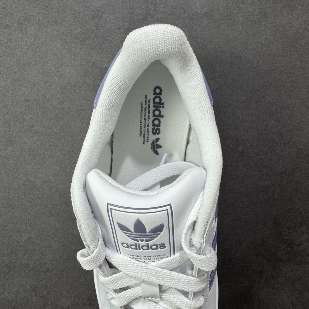 图片[7]-【H11纯原】AD Originals Superstar 2 白紫色贝壳头 原装公司级实拍 采用全新头层拼接皮革材质 后跟采用特色3D立体印字 渠道正品订单 诠释市场最高工艺水平 全鞋进口头层皮料打造。区别市面普通真标版本，进出专柜无压力 货号：JS1373 尺码：35.5-40-选品中心