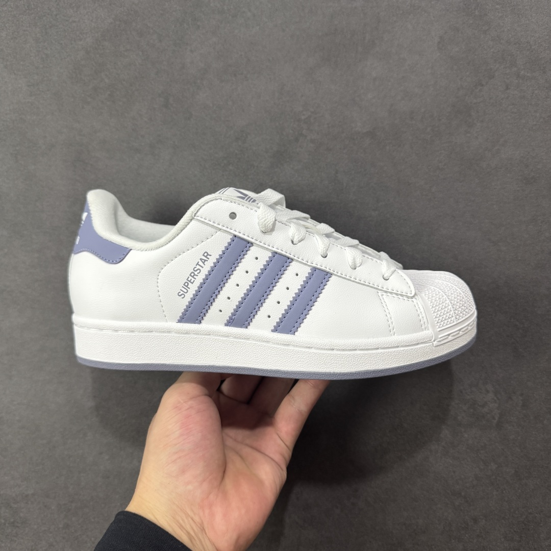 【H11纯原】AD Originals Superstar 2 白紫色贝壳头 原装公司级实拍 采用全新头层拼接皮革材质 后跟采用特色3D立体印字 渠道正品订单 诠释市场最高工艺水平 全鞋进口头层皮料打造。区别市面普通真标版本,进出专柜无压力 货号:JS1373 尺码:35.5-40-选品中心