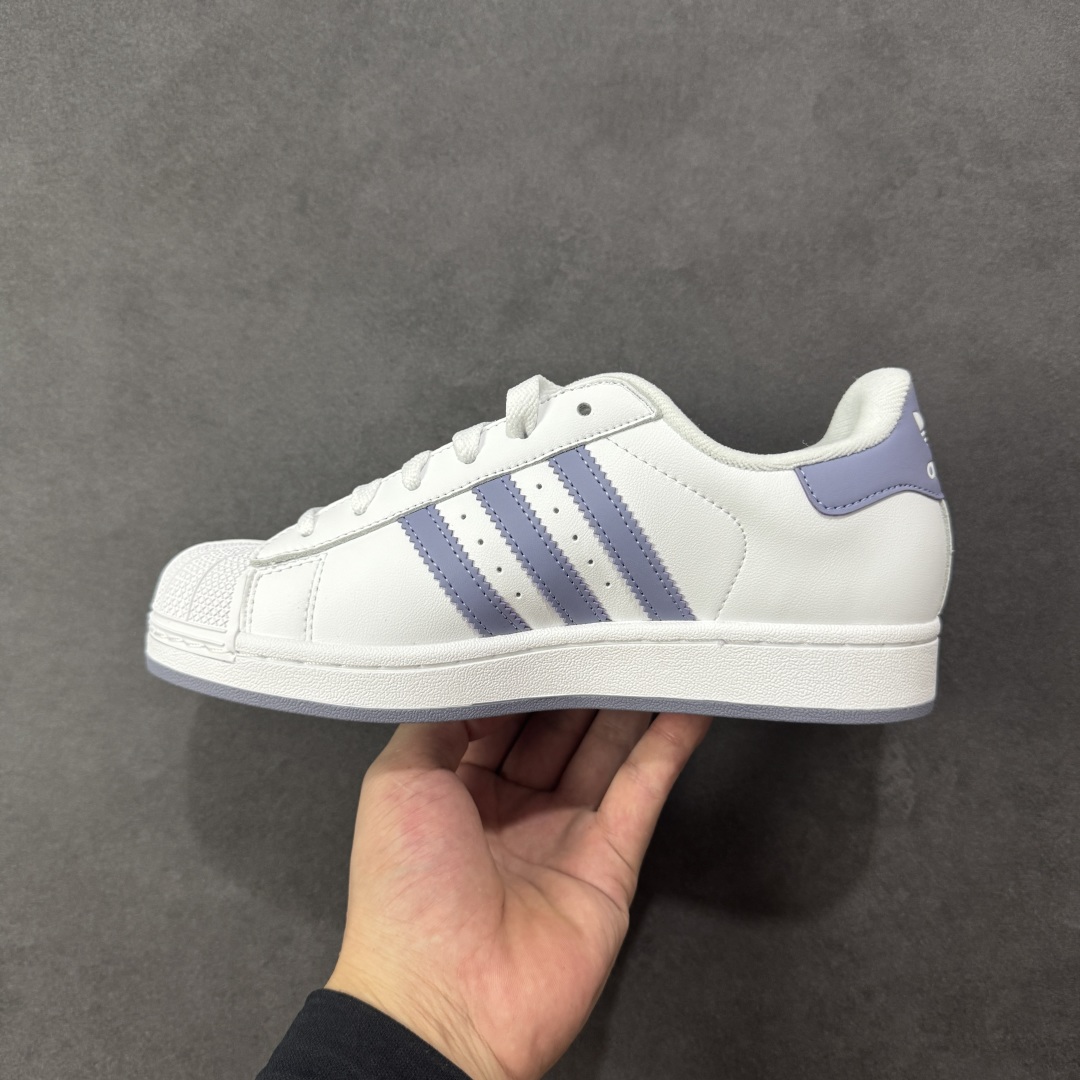 图片[2]-【H11纯原】AD Originals Superstar 2 白紫色贝壳头 原装公司级实拍 采用全新头层拼接皮革材质 后跟采用特色3D立体印字 渠道正品订单 诠释市场最高工艺水平 全鞋进口头层皮料打造。区别市面普通真标版本，进出专柜无压力 货号：JS1373 尺码：35.5-40-选品中心