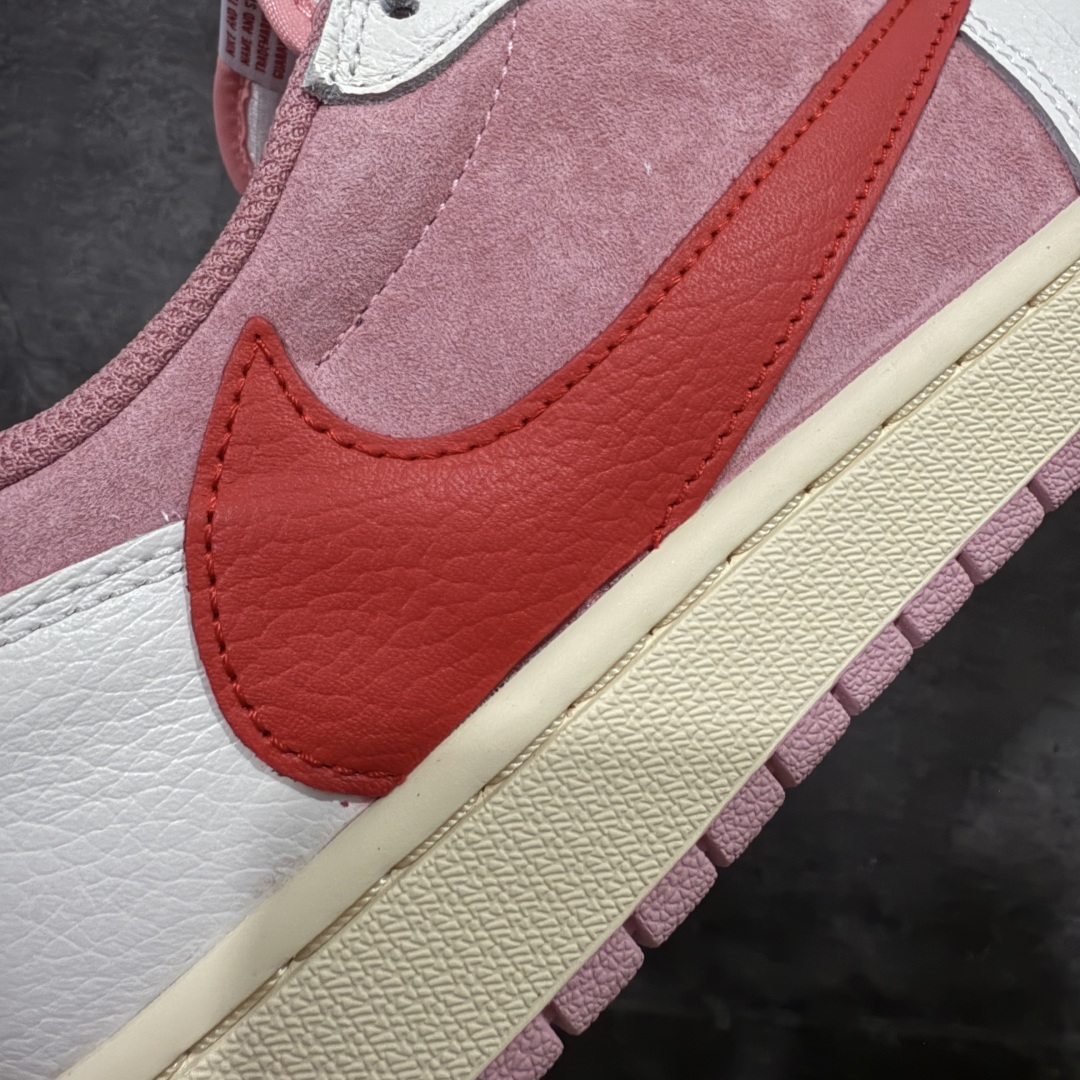 图片[3]-【原厂版】Air Jordan 1 x Travis Scott AJ1 x TS联名白粉红倒钩低帮 DM7866-100 超级强悍品质 可对比市场各大纯原版本 专业aj大厂出品 对细节的把控毋庸置疑 材料也是用最接近原鞋的头层皮料 所有地方都没有做到减配 原厂鞋楦打造完美鞋型 整体鞋型以及后跟做的弧度做的非常好 鞋带为原厂打蜡鞋带 粗细程度同步原鞋 裁片清洁度到位 无明显瑕疵毛边 免修产品 正确针车 该重针 该有尖角的地方都有做到 鞋价格非常香 转手可闭眼卖高价 到手各位就知道货有多好 绝对秒杀一切同价格货品 尺码：36-47.5-选品中心