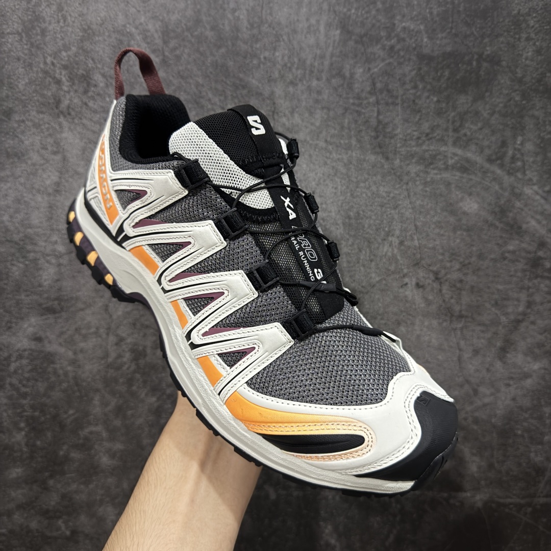 图片[3]-【绿x版】SALOMON XA Pro 3D ADV 萨洛蒙潮流越野机能户外功能鞋 灰橘色478677 新配色出货 纯原外贸平台特供订单 耗时半年巨作 全套原纸板楦头开发 原厂特供网布配套加持 确保原汁原味 完美呈现版型 原档数据独家私模五层组合大底 男女鞋同步官方开发至46.5 原装Ortholite轻量化鞋垫 中底布带钢印编号 原厂TPU锁扣 进口港宝加持 后跟自然饱满 还原公司包裹性 鞋面采用SENSIFT贴合技术 全方位贴合包裹脚型 鞋跟部鞋底牵引设计 提供强大的抓地性能 更适应野外崎岖不平的道路 其3D ADVANCED CHASSIS底盘 材料轻量大化 钉齿设计更具稳定性 防护性 鞋底易磨损区运用CONTAGRIP高耐磨材料 应对城市硬质路面长距离跑考验 尺码：36 36.5 37.5 38 38.5 39 40 40.5 41 42 42.5 43 44 44.5 45 46 46.5-选品中心