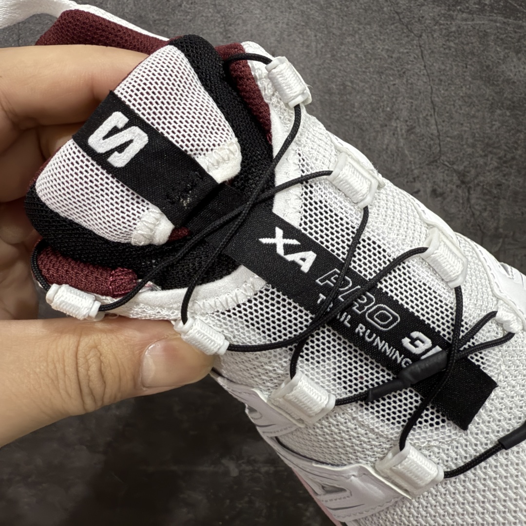 图片[6]-【绿x版】SALOMON XA Pro 3D ADV 萨洛蒙潮流越野机能户外功能鞋 白粉色478676新配色出货 纯原外贸平台特供订单 耗时半年巨作 全套原纸板楦头开发 原厂特供网布配套加持 确保原汁原味 完美呈现版型 原档数据独家私模五层组合大底 男女鞋同步官方开发至46.5 原装Ortholite轻量化鞋垫 中底布带钢印编号 原厂TPU锁扣 进口港宝加持 后跟自然饱满 还原公司包裹性 鞋面采用SENSIFT贴合技术 全方位贴合包裹脚型 鞋跟部鞋底牵引设计 提供强大的抓地性能 更适应野外崎岖不平的道路 其3D ADVANCED CHASSIS底盘 材料轻量大化 钉齿设计更具稳定性 防护性 鞋底易磨损区运用CONTAGRIP高耐磨材料 应对城市硬质路面长距离跑考验 尺码：36 36.5 37.5 38 38.5 39 40-选品中心