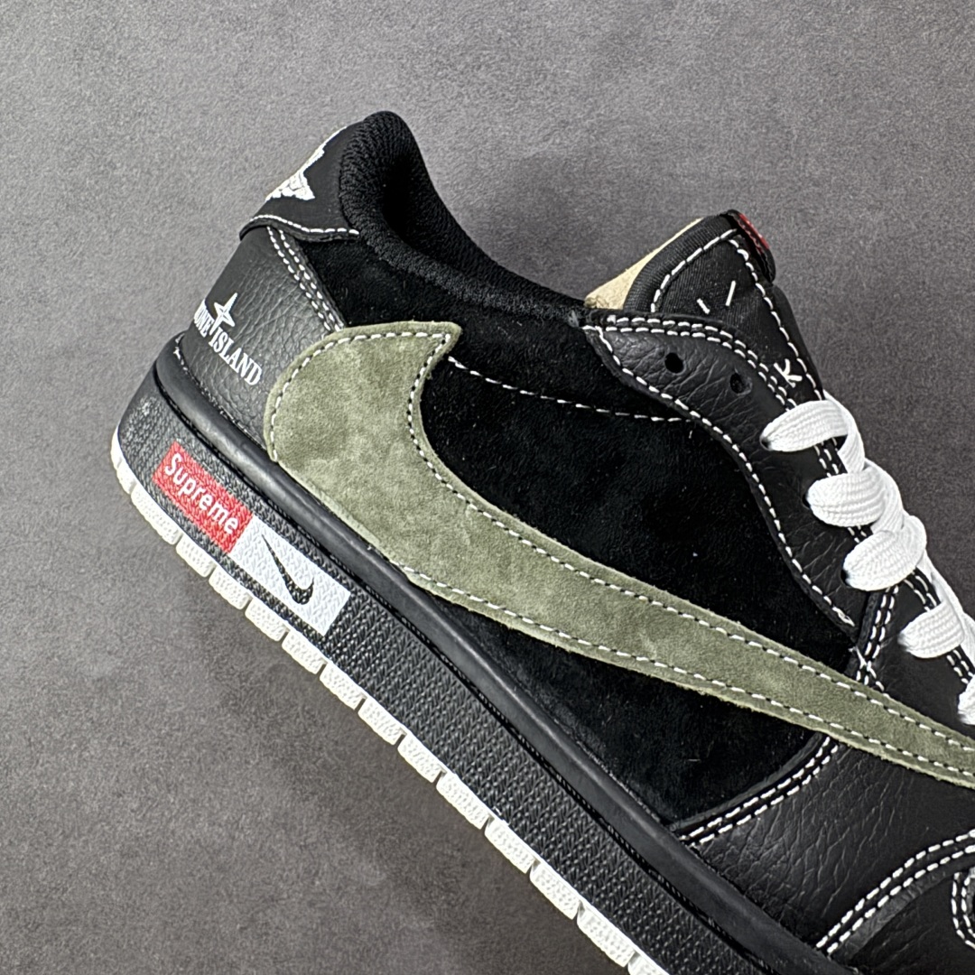 图片[6]-【定制版】乔丹Fragment x Travis Scott xDior Air Jordan 1 Low 三方联名倒钩，整双鞋以全荔枝皮打造，腰身搭配白色「倒勾」，再点缀上Travis Scott 标志性的Logo，后跟处以藤原浩最拿手的蓝色为主色调，完善极具Fragment Design的白蓝黑设计风格，左右脚分别以Travis Scott鬼脸和乔丹飞翼加以修饰，彰显出三方联名的奢华格调 货号：DZ5899-025 尺码： 36 36.5 37.5 38 38.5 39 40 40.5 41 42 42.5 43 44 45-选品中心