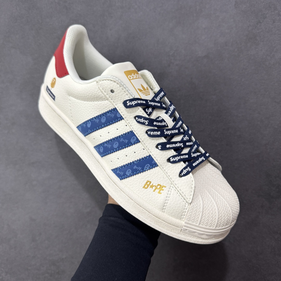 图片[3]-【定制版】AD Originals Superstar x BAPE x Superme 白蓝红 采用全新头层拼接皮革材质 后跟采用特色3D立体印字 渠道正品订单 诠释市场最高工艺水平 全鞋进口头层皮料打造 区别市面普通真标版本，进出专柜无压力 货号：QC2602 尺码：36-45-选品中心