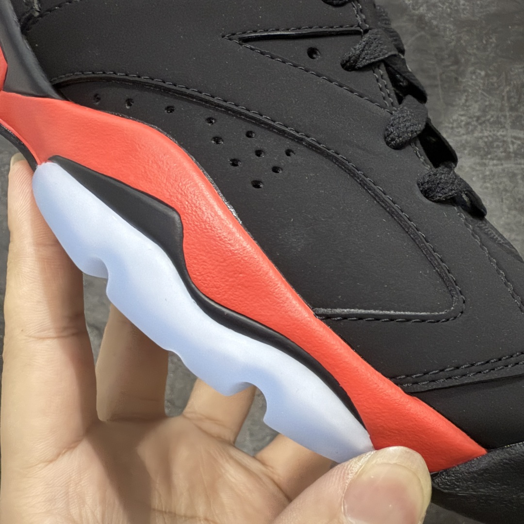 图片[5]-【DG2.0版本】Air Jordan AJ6 Retro 反转红外线2026复刻黑红 CT8529-001 高端零售裸鞋圈特供批次 SZ原厂全套原楦原纸板冲刀磨具开发 原厂皮料加持 原厂港宝加持定型后跟R度完美 同源原厂电绣 飞翼针数密度立体效果一致 百分百一致原鞋 原厂拉帮工艺 针距密度一致 后跟弧度收口自然不对折 极致一眼正品既视感 进口玻璃冲刀皮料裁剪零毛边 全鞋电脑针车工艺 品控清洁度最高QC检验标准 免检产品 原厂订购鞋盒、鞋标、防尘纸、鞋撑、鞋带 追求极致的原厂味道 尺码：40.5 41 42 42.5 43 44 44.5 45 46 47.5 48.5-选品中心