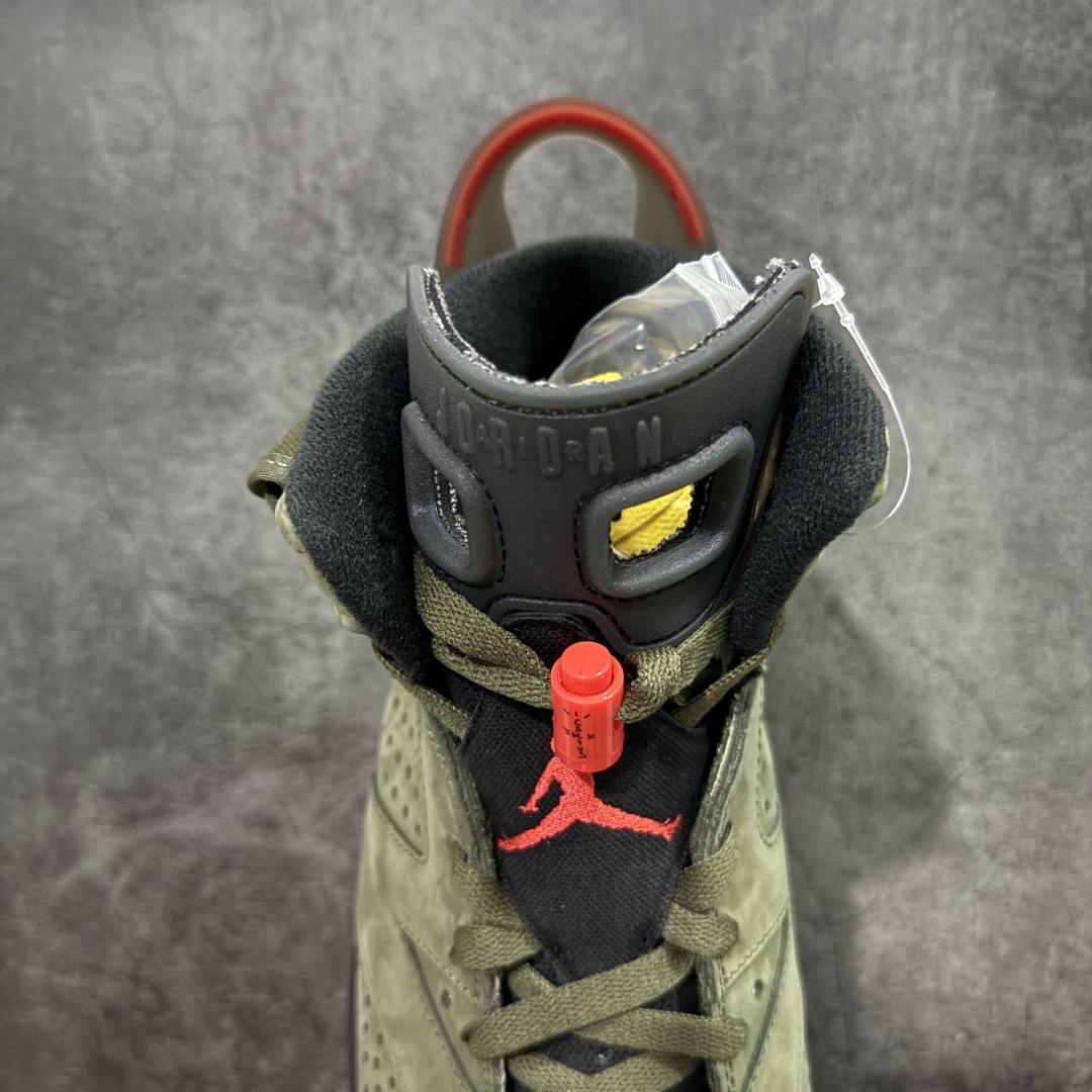 图片[8]-【DG2.0】Travis Scott x Air Jordan 6 AJ6 TS复古文化篮球鞋“军绿夜光鬼脸” CN1084-200 AJ6军绿口袋 顶级细节 多双原鞋拆解开发 进口麂皮皮料 立体公整口袋 原厂后跟刺绣 饱满粗细同步 区分市面过细刺绣 原厂锁扣配件按压回弹声音清脆 原厂定型 后跟完美效果 无各种添加操作 全新正确细节 正确3M反光夜光大底 尺码：40 40.5 41 42 42.5 43 44 44.5 45 46 47.5-选品中心