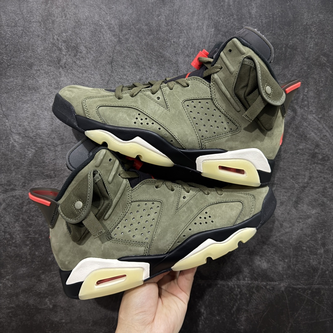 【纯原】Travis Scott x Air Jordan 6 AJ6 TS复古文化篮球鞋“军绿夜光鬼脸