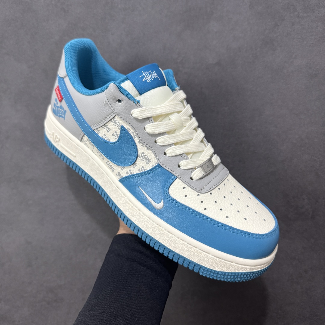 图片[3]-【定制版】Nike Air Force 1\’07 Low 斯图西联名 奶白蓝灰 空军一号低帮休闲板鞋  #定制鞋盒 超高清洁度 皮料切割干净无任何毛边 细节完美 货号：XD2588-607  尺码：36 36.5 37.5 38 38.5 39 40 40.5 41 42 42.5 43 44 44.5 45-选品中心