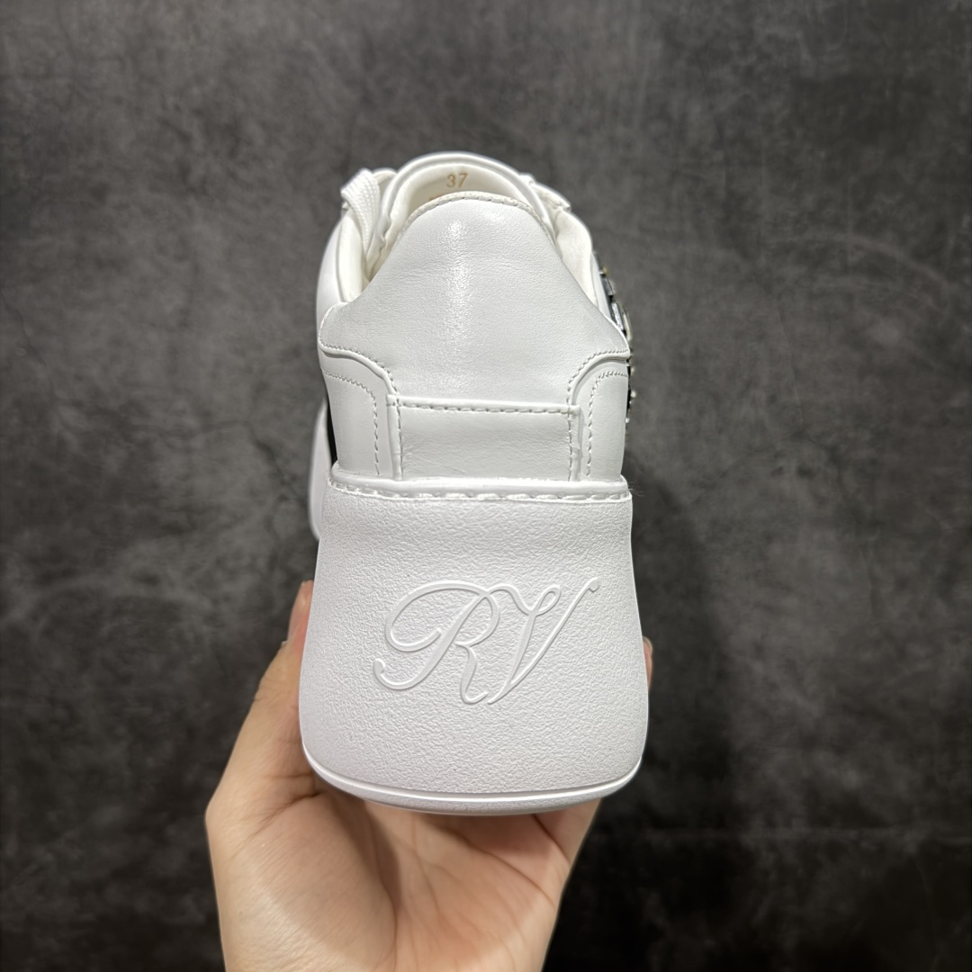 400 莞产礼盒 Roger Vivier罗杰维维亚 Viv' Skate 漆皮皮革 小牛皮 系带圆头 低帮 生活休闲鞋 女款 白色 经典乐福鞋