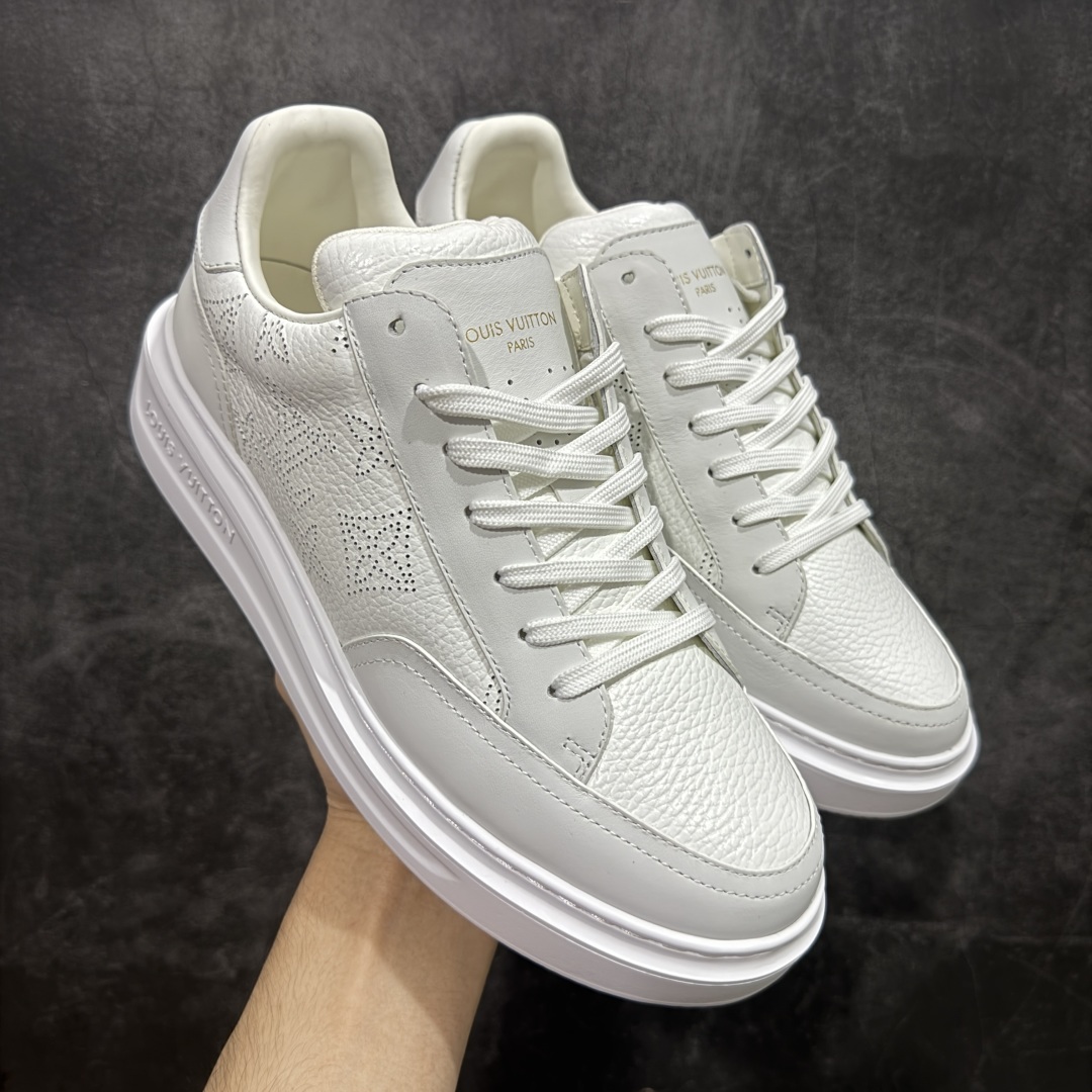 【海淘代购版】LOUIS VUITTON LV Beverly Hills 牛皮 圆头系带 低帮 时尚板鞋 男款 白色 海淘代购同渠道品质 高端零售 外贸充正专供 原版购入开发 ZP级全套包装 完美楦型 正确卡色 大底TPU 质感媲美原版 细节与原版一致 请注意区分市面通货材 尺码：38 39 40 41 42 43 44 45 46-选品中心