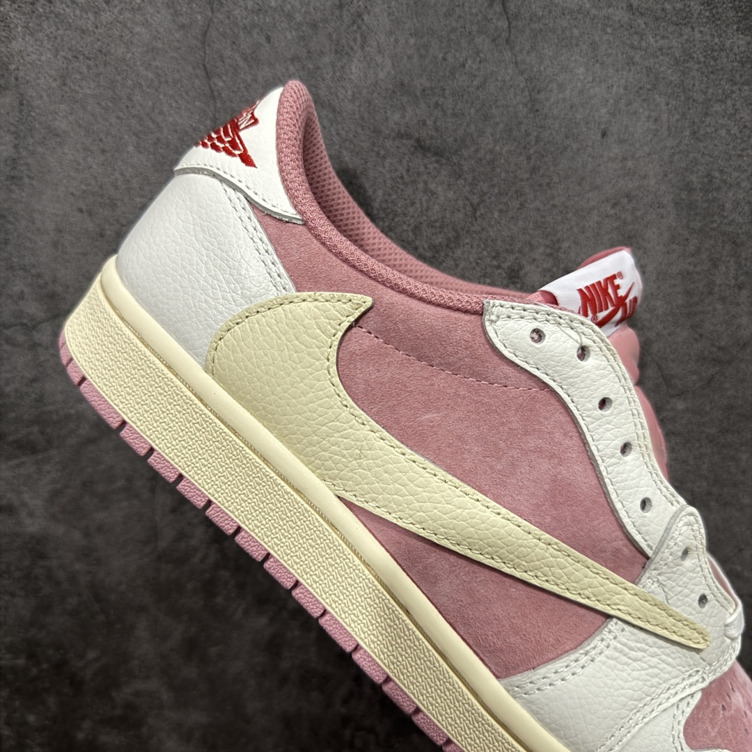 图片[7]-【原厂版】Air Jordan 1 x Travis Scott AJ1 x TS联名白粉倒钩低帮 DM7866-600 超级强悍品质 可对比市场各大纯原版本 专业aj大厂出品 对细节的把控毋庸置疑 材料也是用最接近原鞋的头层皮料 所有地方都没有做到减配 原厂鞋楦打造完美鞋型 整体鞋型以及后跟做的弧度做的非常好 鞋带为原厂打蜡鞋带 粗细程度同步原鞋 裁片清洁度到位 无明显瑕疵毛边 免修产品 正确针车 该重针 该有尖角的地方都有做到 鞋价格非常香 转手可闭眼卖高价 到手各位就知道货有多好 绝对秒杀一切同价格货品 尺码：36-47.5-选品中心