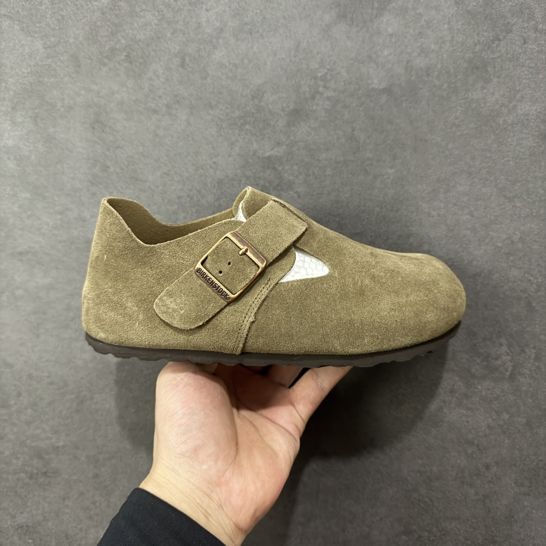 【莞产版本】勃肯 全包式懒人单鞋 博肯Birkenstock Birkenstock London Suede Leather 伦敦系列包头平底复古软木底休闲拖鞋 舒适又时髦,潮人都在穿!德国百年知名鞋履，中底鞋床搭载波状外形缓震软木橡胶#外置EVA轻量片装外底❗ 尺码：35 36 37 38 39 40 41 42 43 44 45 46-选品中心