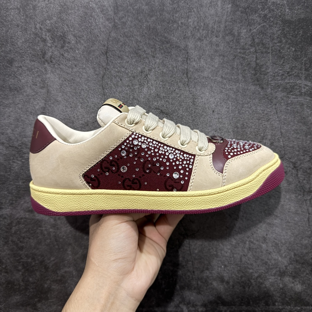 【广东纯原版】Gucci做旧小脏鞋 老花钻款 ZP开发 原版开模 金属双G水晶圆柱形标 Gucci原版纹织带 真正水洗布标 鞋面擦色牛皮拼接经典双G布面料，皮面切口全油边封口工艺，原版毛巾布里细腻柔软更舒适透气，垫脚乳胶注塑一体，私模钢印，双色原版TPU大底(下层宽，上层窄) 配进口原版四边封干燥剂、原版18股鞋带，绿色盒子，与专柜配套包装一致 尺码：35-39-选品中心