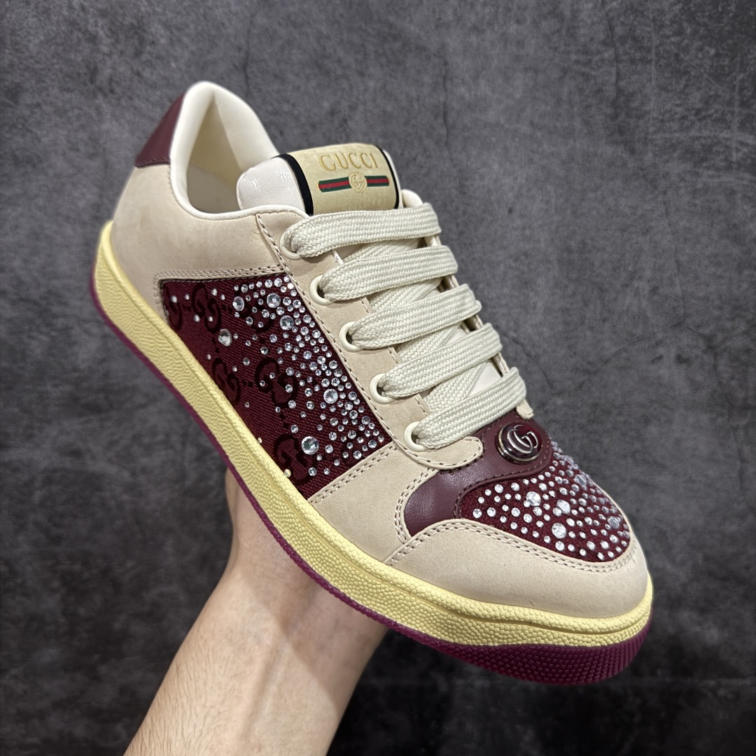 图片[3]-【广东纯原版】Gucci做旧小脏鞋 老花钻款 ZP开发 原版开模 金属双G水晶圆柱形标 Gucci原版纹织带 真正水洗布标 鞋面擦色牛皮拼接经典双G布面料，皮面切口全油边封口工艺，原版毛巾布里细腻柔软更舒适透气，垫脚乳胶注塑一体，私模钢印，双色原版TPU大底(下层宽，上层窄) 配进口原版四边封干燥剂、原版18股鞋带，绿色盒子，与专柜配套包装一致 尺码：35-39-选品中心