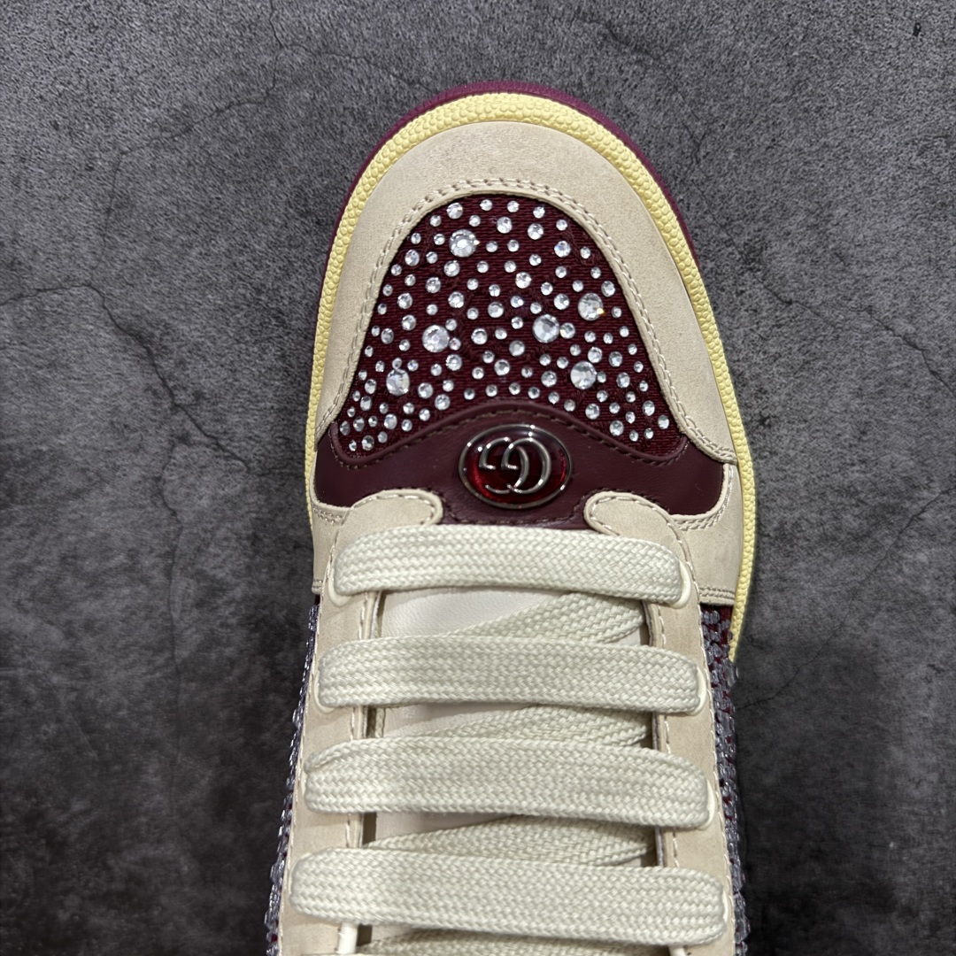 图片[5]-【广东纯原版】Gucci做旧小脏鞋 老花钻款 ZP开发 原版开模 金属双G水晶圆柱形标 Gucci原版纹织带 真正水洗布标 鞋面擦色牛皮拼接经典双G布面料，皮面切口全油边封口工艺，原版毛巾布里细腻柔软更舒适透气，垫脚乳胶注塑一体，私模钢印，双色原版TPU大底(下层宽，上层窄) 配进口原版四边封干燥剂、原版18股鞋带，绿色盒子，与专柜配套包装一致 尺码：35-39-选品中心