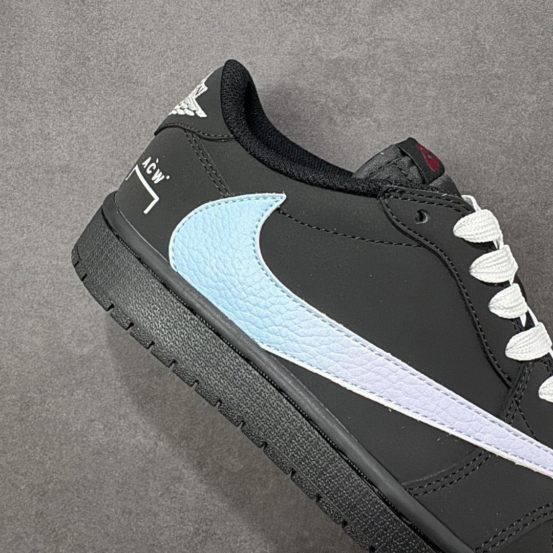 图片[6]-【定制版】ACW x Travis Scott x Air Jordan 1 Low ACW x AJ1 低帮 黑白倒钩 AJ1 乔丹1代 aj1 乔1 低邦 黑白倒勾联名 乔丹篮球鞋系列 鞋款整体以米黑色为底搭配黑色框架覆盖层，标志性的反钩Swoosh Logo采用白色呈现，内侧也辅以白色Swoosh Logo点缀，鞋舌等多处TS标志性元素均得以保留；鞋舌上以Nike Swoosh Logo呈现，鞋头处迷你Swoosh Logo采用白色妆点，后跟的Jack厂牌标志以及Wings Logo均以白色缝线打造，后跟侧下方印有ACW字样，彰显联名身份；最后以黑色中底搭配同色橡胶外底完善整体设计收尾。 货号：AC1808-192 尺码：36 36.5 37.5 38 38.5 39 40 40.5 41 42 42.5 43 44 44.5 45 编码：HXSB330340-选品中心