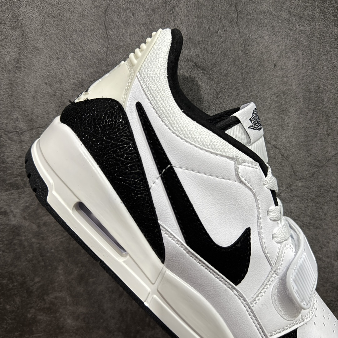 图片[7]-【黑金版本】Air Jordan Legacy AJ312 Low 低帮复古篮球鞋 黑白爆裂纹 FQ7827-110 市场独一档产物 全套原纸板楦头开发 原厂大底磨具加持立体防滑纹理 原档数据后跟TPU子母扣魔术贴 原装可视Air Sole气垫 原汁原味最完美的312代版型 唯一正确鞋头趴度弧度高度鞋身腰线 进口港宝加持 后跟自然饱满 全鞋荧光划线卡点 追求极致完美 每一双都是工艺品 多重QC质检 超越公司货的品控标准 实实在在的免检产品 鞋身采用了皮革材质打造 横跨鞋面的魔术贴十分吸睛 侧面的Swoosh Logo的一部分被鞋面遮挡了一部分 颇具玩味 魔术贴上标有NK标识 而鞋舌上是Jordan的经典红色飞翼Logo 后跟和鞋底均采用了AJ3的设计 后跟上同样也使用了经典的爆裂纹图案 尺码：36-47.5-选品中心