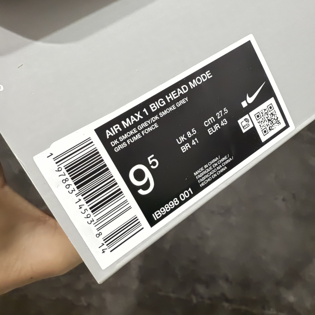 图片[9]-【外贸纯原】.SWOOSH x Nike Air Max 1 \”Big Head Mode\”舒适百搭 低帮跑步鞋 男女同款 黑灰色 IB9898-001 外贸大厂出品 原鞋购入开发 耗时数月研发 原厂皮 原厂辅料 原厂配件 原楦 原纸板 真真的 目前T1品质 尺码：36-47.5-选品中心