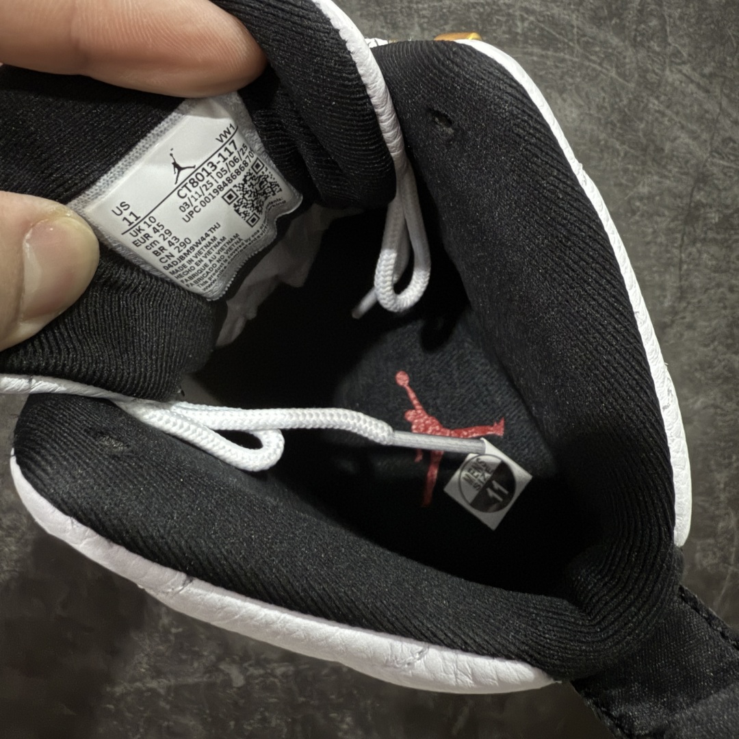 图片[7]-【莞产裁片】顶级Air Jordan AJ12 黑白金扣 货号：CT8013-117 原楦原纸板开发 原汁原味12代鞋型 进口原厂皮料 超软荔枝皮 质感满分 原厂碳板 原装材料 原厂定制金属扣 原厂电绣 支持与公司货全方位对比 只服务于5%懂鞋的高端客户 发国外可支持各种retail商店充正寄售 尺码：40 40.5 41 42 42.5 43 44 44.5 45 45.5 46 47.5-选品中心