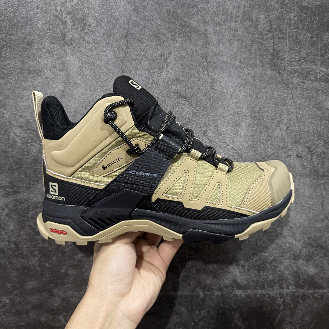 【莞产版本】SALOMON萨洛蒙 X Ultra 4 MID GTX 舒适 耐磨防水包裹性支撑抗冲击 中帮 户外功能鞋 男款 Salomon萨洛蒙 X ULTRA 4 MID GTX 从整体的鞋身设计不难看出从大哥4D的影子，无论是分段的鞋头包裹还是鞋侧的锯尺化设计，都沿袭了这一经典的设计理念。极致的性能与穿着的舒适性这盏天平它找到了绝妙的平衡。Advanced Chassis®这款大底的耐用性和抓地力相当不错，这双鞋上能漫步山野 下能融入城市之间。 尺码：40-46-选品中心