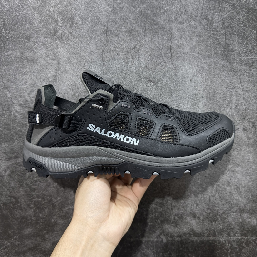 【666版本】SALOMON萨洛蒙 Techamphibian 5 T5圆头舒适 透气速干抓地 溯溪鞋 黑色 471151 纯原外贸平台特供订单 耗时半年巨作 #全套原纸板楦头开发 #原厂特供网布配套加持 #确保原汁原味 完美呈现版型 #原档数据独家私模五层组合大底 #男女鞋同步官方开发至46 #原装Ortholite轻量化鞋垫 #中底布带钢印编号 原厂TPU锁扣 #进口港宝加持 后跟自然饱满 还原公司包裹性 #鞋面采用SENSIFT贴合技术 #全方位贴合包裹脚型 #鞋跟部鞋底牵引设计 #提供强大的抓地性能 #更适应野外崎岖不平的道路 #其3D ADVANCED CHASSIS底盘 材料轻量大化 钉齿设计更具稳定性 防护性 #鞋底易磨损区运用CONTAGRIP高耐磨材料 应对城市硬质路面长距离跑考验 尺码：36 36.5 37.5 38 38.5 39 40 40.5 41 42 42.5 43 44 45-选品中心