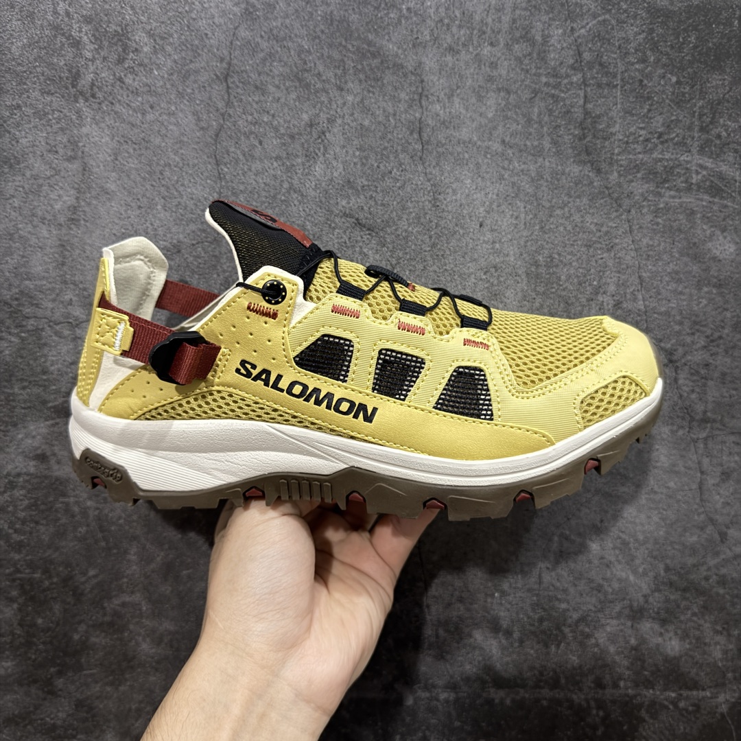 【666版本】SALOMON萨洛蒙 Techamphibian 5 T5圆头舒适 透气速干抓地 溯溪鞋 古董金 477502 纯原外贸平台特供订单 耗时半年巨作 #全套原纸板楦头开发 #原厂特供网布配套加持 #确保原汁原味 完美呈现版型 #原档数据独家私模五层组合大底 #男女鞋同步官方开发至46 #原装Ortholite轻量化鞋垫 #中底布带钢印编号 原厂TPU锁扣 #进口港宝加持 后跟自然饱满 还原公司包裹性 #鞋面采用SENSIFT贴合技术 #全方位贴合包裹脚型 #鞋跟部鞋底牵引设计 #提供强大的抓地性能 #更适应野外崎岖不平的道路 #其3D ADVANCED CHASSIS底盘 材料轻量大化 钉齿设计更具稳定性 防护性 #鞋底易磨损区运用CONTAGRIP高耐磨材料 应对城市硬质路面长距离跑考验 尺码：36 36.5 37.5 38 38.5 39 40 40.5 41 42 42.5 43 44 45 46-选品中心