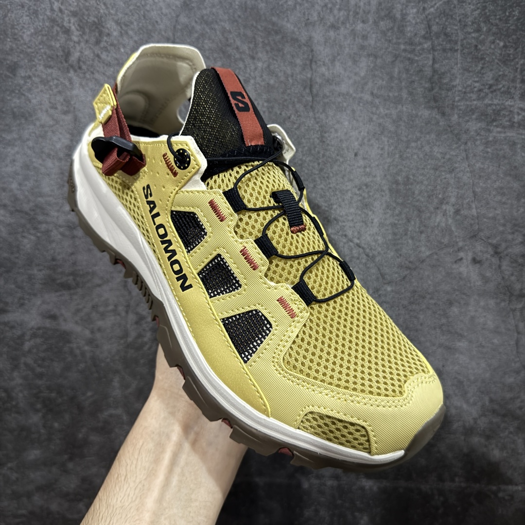 图片[3]-【666版本】SALOMON萨洛蒙 Techamphibian 5 T5圆头舒适 透气速干抓地 溯溪鞋 古董金 477502 纯原外贸平台特供订单 耗时半年巨作 #全套原纸板楦头开发 #原厂特供网布配套加持 #确保原汁原味 完美呈现版型 #原档数据独家私模五层组合大底 #男女鞋同步官方开发至46 #原装Ortholite轻量化鞋垫 #中底布带钢印编号 原厂TPU锁扣 #进口港宝加持 后跟自然饱满 还原公司包裹性 #鞋面采用SENSIFT贴合技术 #全方位贴合包裹脚型 #鞋跟部鞋底牵引设计 #提供强大的抓地性能 #更适应野外崎岖不平的道路 #其3D ADVANCED CHASSIS底盘 材料轻量大化 钉齿设计更具稳定性 防护性 #鞋底易磨损区运用CONTAGRIP高耐磨材料 应对城市硬质路面长距离跑考验 尺码：36 36.5 37.5 38 38.5 39 40 40.5 41 42 42.5 43 44 45 46-选品中心