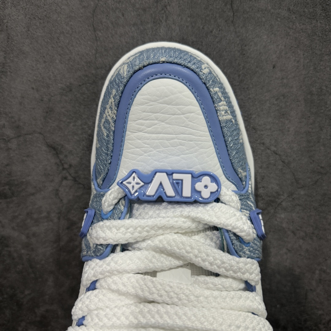 图片[5]-【PK纯原版】Louis Vuitton 路易威登 LV Trainer Maxi 小胖丁系列面包鞋 白蓝牛仔胖丁 海淘代购同渠道品质 高端零售 外贸充正专供 原版购入开发 ZP级全套包装 完美楦型 正确卡色 大底TPU 质感媲美原版 细节与原版一致 请注意区分市面通货材 尺码：39 40 41 42 43 44 45 46-选品中心