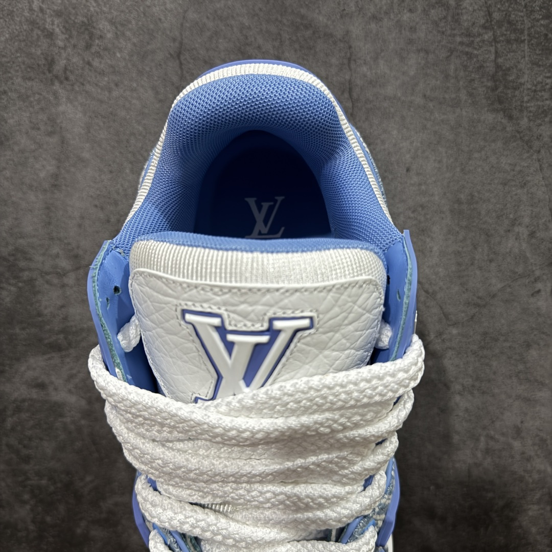 图片[8]-【PK纯原版】Louis Vuitton 路易威登 LV Trainer Maxi 小胖丁系列面包鞋 白蓝牛仔胖丁 海淘代购同渠道品质 高端零售 外贸充正专供 原版购入开发 ZP级全套包装 完美楦型 正确卡色 大底TPU 质感媲美原版 细节与原版一致 请注意区分市面通货材 尺码：39 40 41 42 43 44 45 46-选品中心