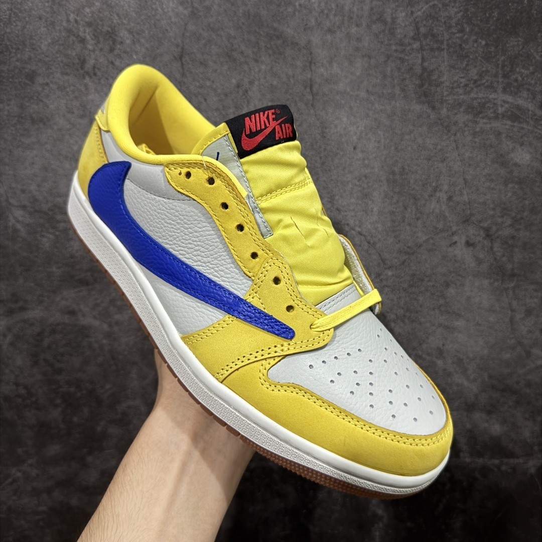 图片[3]-【原厂版】Air Jordan 1 x Travis Scott AJ1 x TS联名黄倒钩低帮 DZ4137-700 超级强悍品质 可对比市场各大纯原版本 专业aj大厂出品 对细节的把控毋庸置疑 材料也是用最接近原鞋的头层皮料 所有地方都没有做到减配 原厂鞋楦打造完美鞋型 整体鞋型以及后跟做的弧度做的非常好 鞋带为原厂打蜡鞋带 粗细程度同步原鞋 裁片清洁度到位 无明显瑕疵毛边 免修产品 正确针车 该重针 该有尖角的地方都有做到 鞋价格非常香 转手可闭眼卖高价 到手各位就知道货有多好 绝对秒杀一切同价格货品 尺码：36-47.5-选品中心