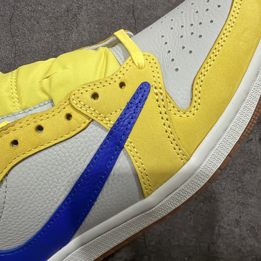 图片[4]-【原厂版】Air Jordan 1 x Travis Scott AJ1 x TS联名黄倒钩低帮 DZ4137-700 超级强悍品质 可对比市场各大纯原版本 专业aj大厂出品 对细节的把控毋庸置疑 材料也是用最接近原鞋的头层皮料 所有地方都没有做到减配 原厂鞋楦打造完美鞋型 整体鞋型以及后跟做的弧度做的非常好 鞋带为原厂打蜡鞋带 粗细程度同步原鞋 裁片清洁度到位 无明显瑕疵毛边 免修产品 正确针车 该重针 该有尖角的地方都有做到 鞋价格非常香 转手可闭眼卖高价 到手各位就知道货有多好 绝对秒杀一切同价格货品 尺码：36-47.5-选品中心