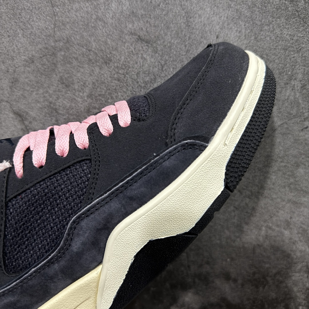 图片[6]-【神版】Air Jordan 4 Retro Flight Court 低帮 黑粉 AJ4 乔丹4代 aj4 乔4 低邦 黑粉 乔丹篮球鞋系列 头层带半码 区别市场通货 鞋款整体以黑色翻毛皮打造，搭配侧身黑色麂皮框架，鞋舌及后跟Jumpman Logo分别采用黑色、灰色刺绣点缀，后跟侧身Flighth字样也辅以灰色刺绣呈现，秉承轻量化的速度型篮球鞋设计思想完成设计，降低重量的同时提升舒适度，中底延续前作使用了分离式后掌可视化Air Soleb气垫。鞋带孔和后跟鞋提以籃网为造型灵感，将篮球运动巧妙融入到鞋款的设计之中，使鞋身整体富有流动性、节奏感和优雅气质。 货号：HF3255-012 尺码：36 36.5 37.5 38 38.5 39 40 40.5 41 42 42.5 43 44 44.5 45-选品中心